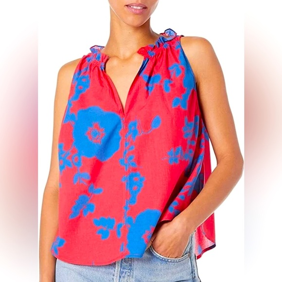 Velvet by Graham & Spencer Red and blue Floral Tank Top Size Large cotton - Picture 1 of 7